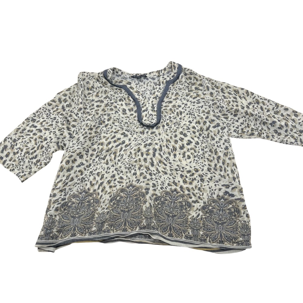 Zac & Rachel Woman Leopard Print Paisley Trim‎ Tunic Top 2X